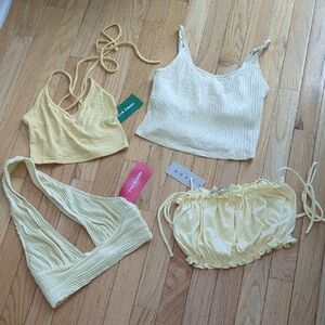 Butter, Yellow and Creamy Yellow Ribbed Crop Tops Set Size S